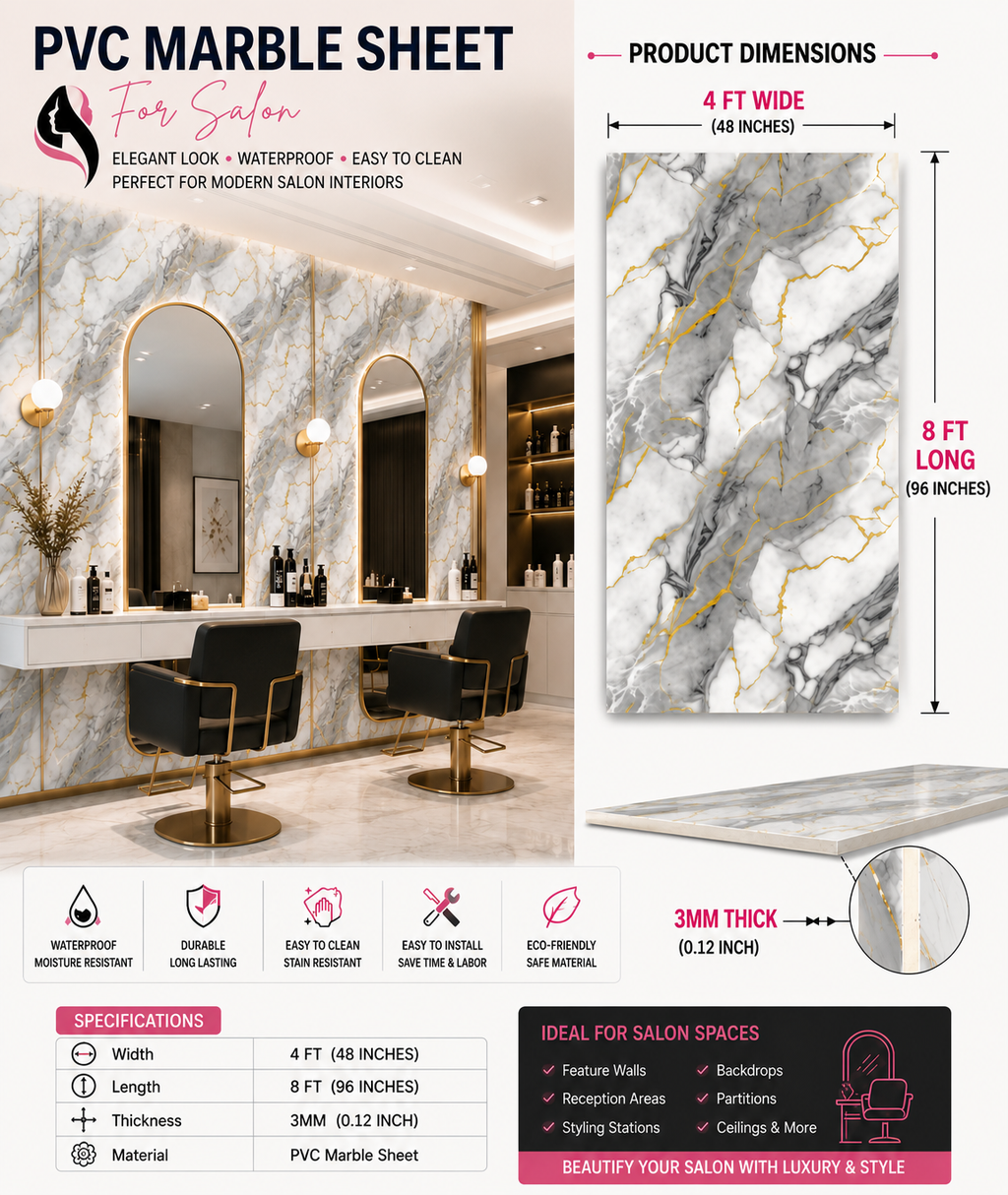 4 × 8 FT PVC Marble Sheet Bedroom - 25609