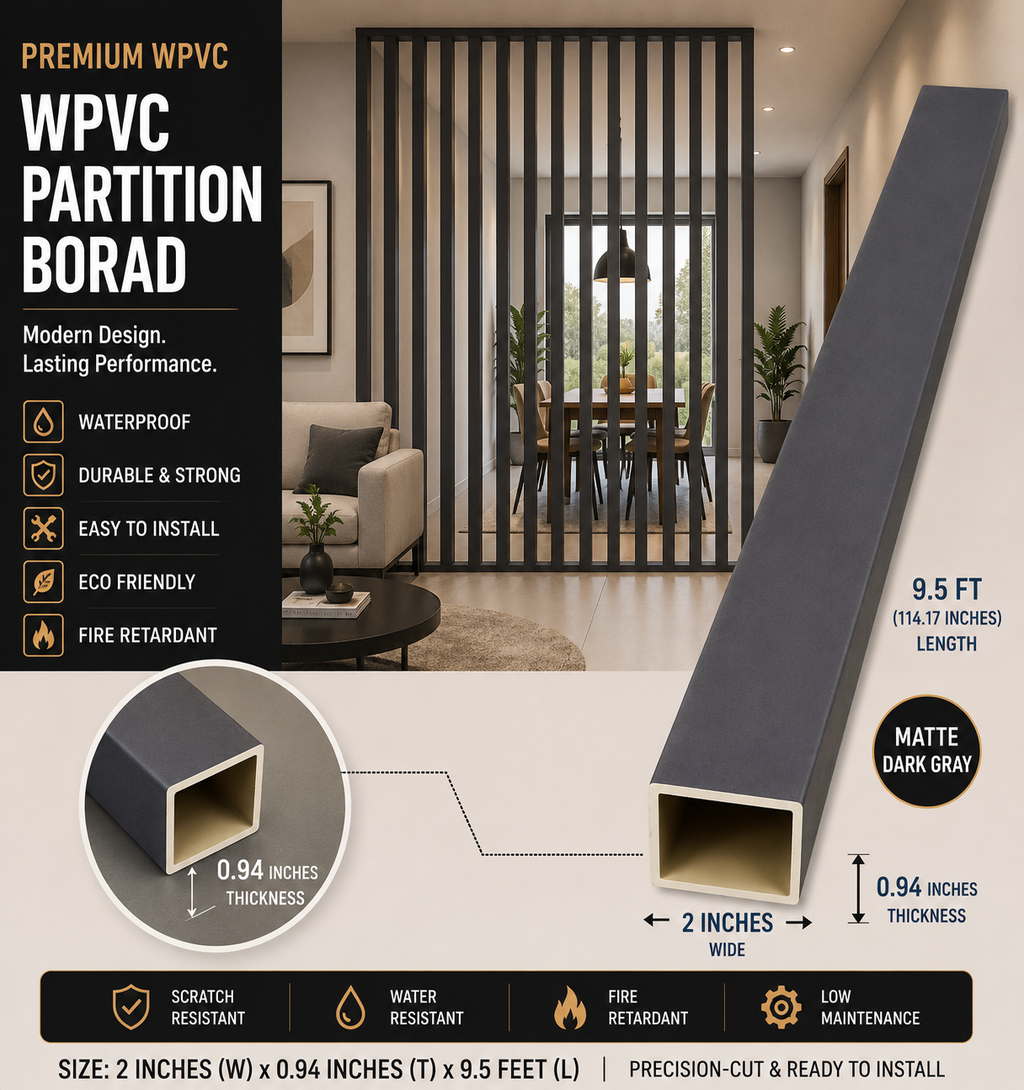 2 × 114.17 inches WPC Partition Board Black Wood - WT5005