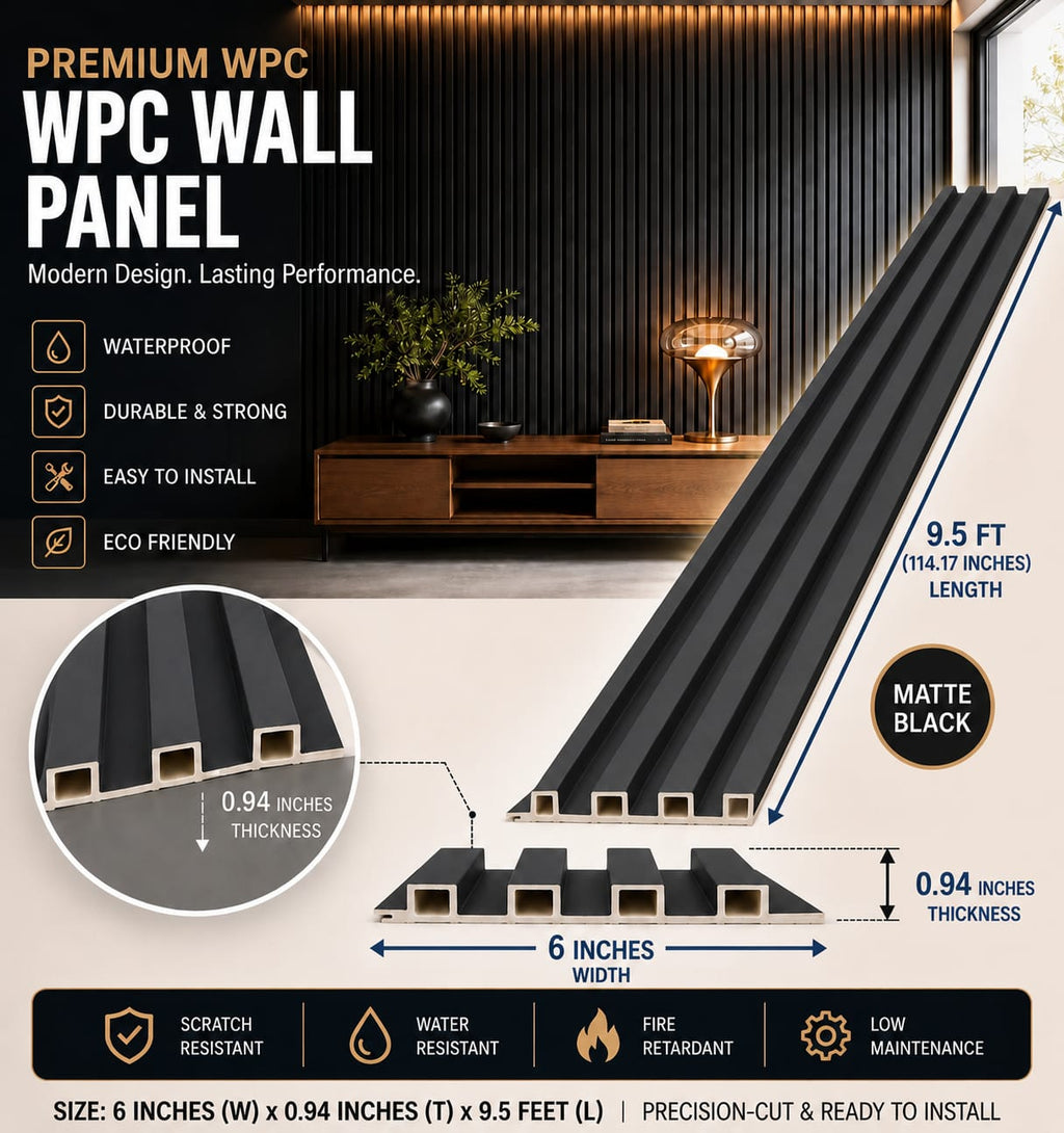 6 × 114.17 inches WPVC Wall Panel – Matte Black