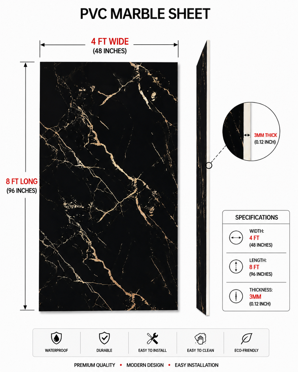 4 × 8 FT PVC Marble Sheet (Grey Office) - 24811