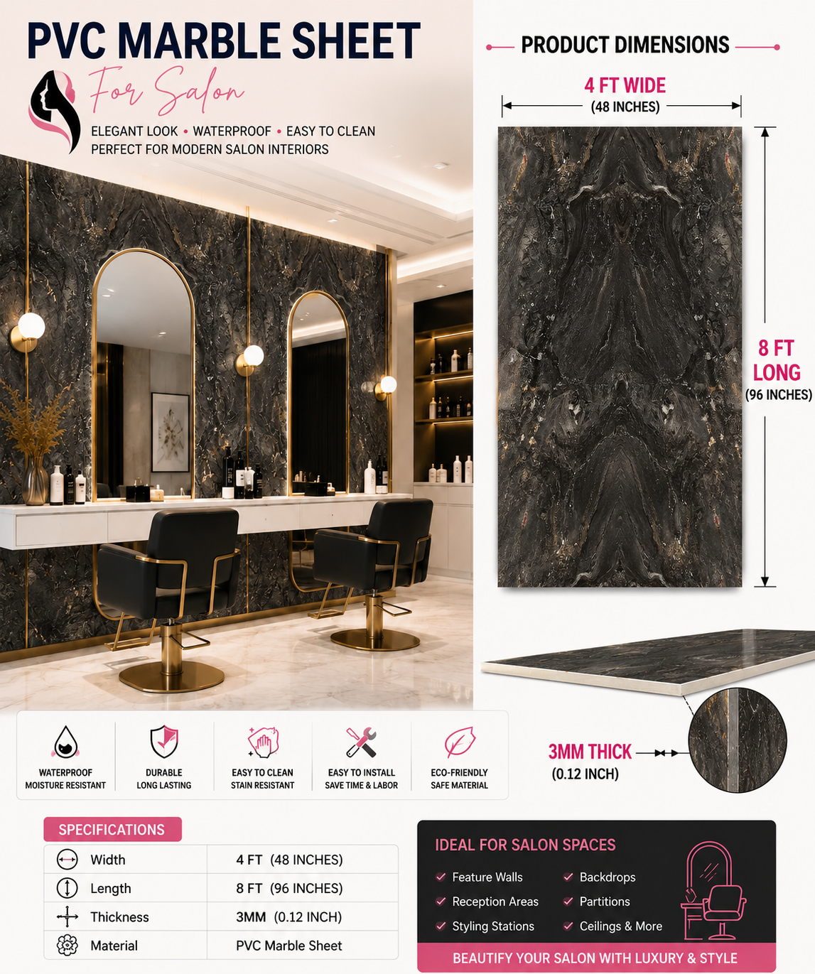 4 × 8 FT 3D PVC Marble Wall Panels - BLD-1257