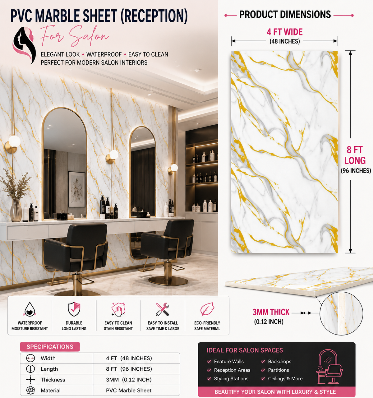 4 × 8 FT PVC Marble Sheet (Reception) LJ80001T