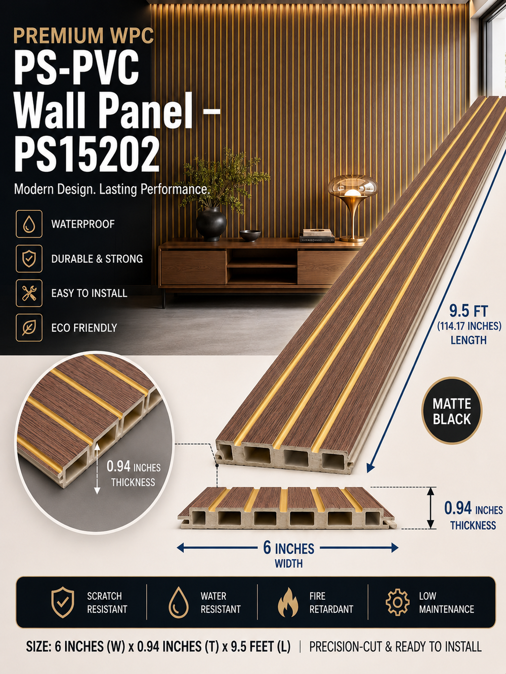 6 × 114.17 inches PS-PVC Wall Panel – PS15202