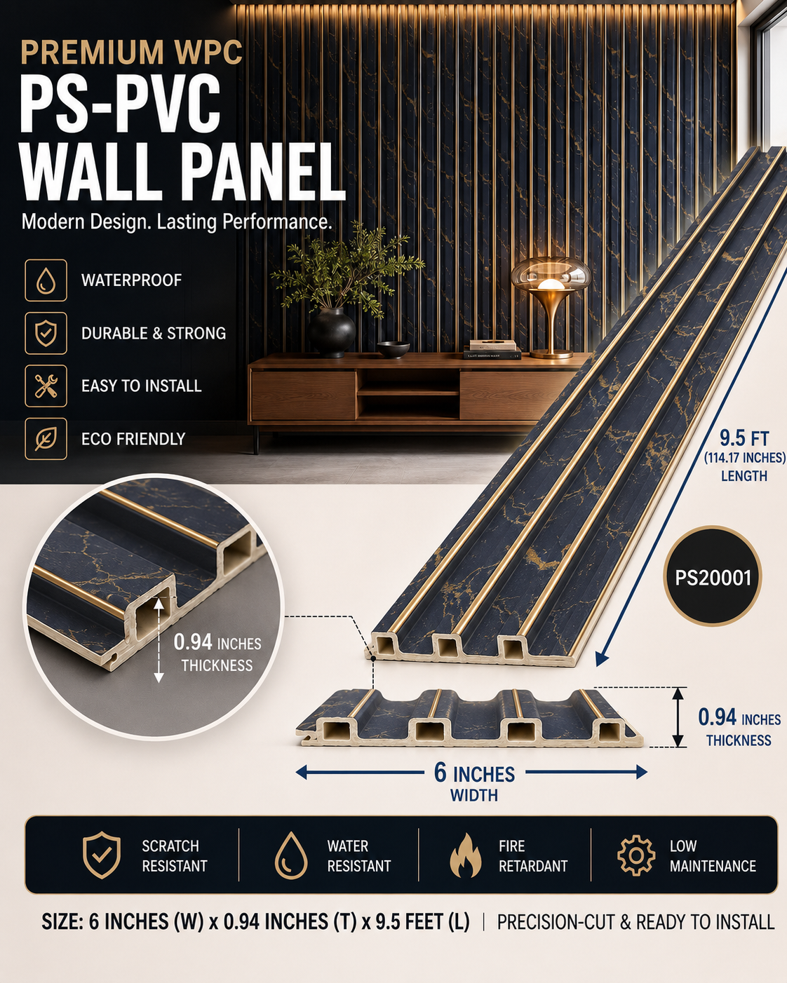 6 × 114.17 inches PS-PVC Wall Panel – PS20001
