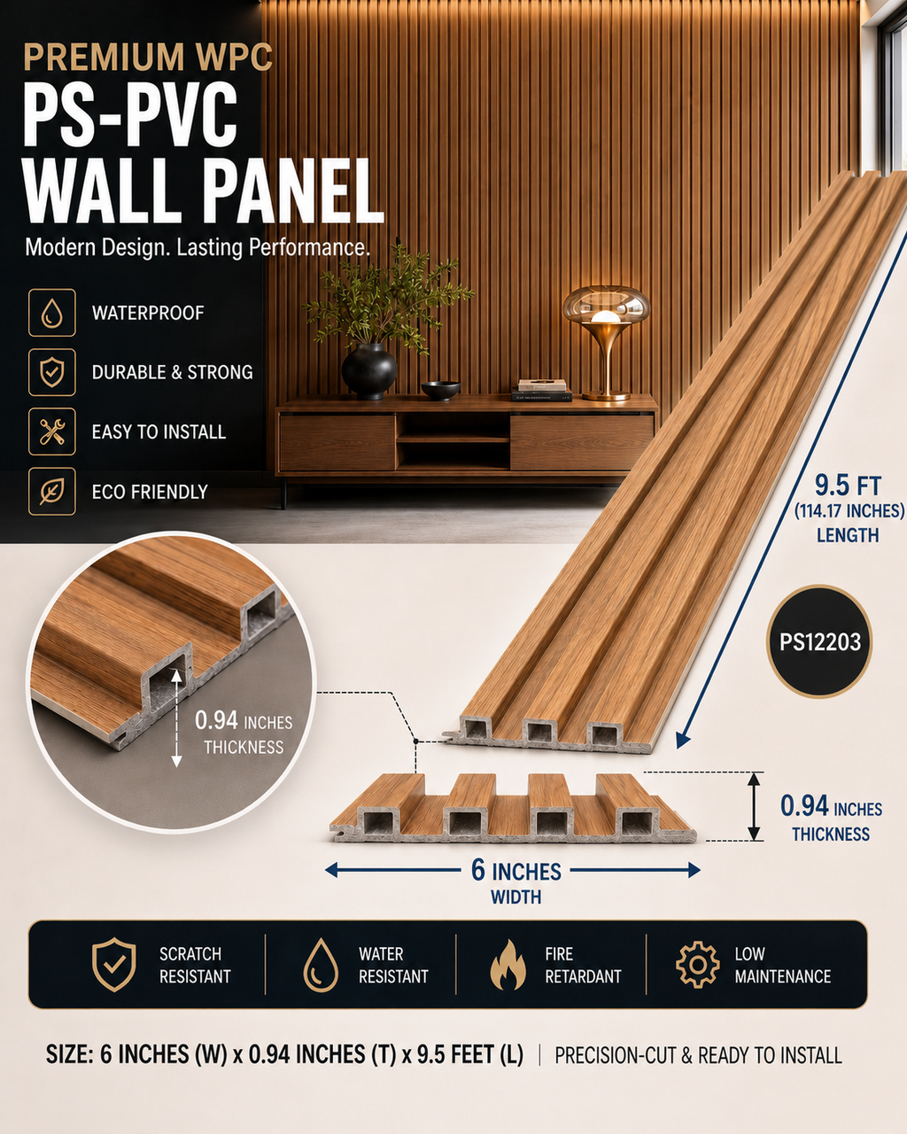 6 × 114.17 inches PS-PVC Wall Panel – PS12203