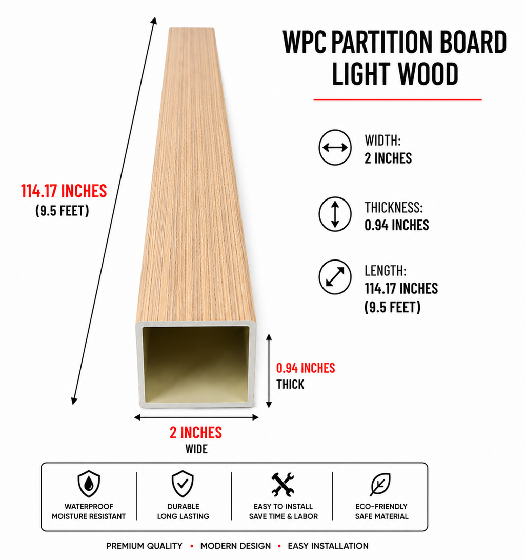 2 × 114.17 inches WPC Partition Board Light Wood - WT5002