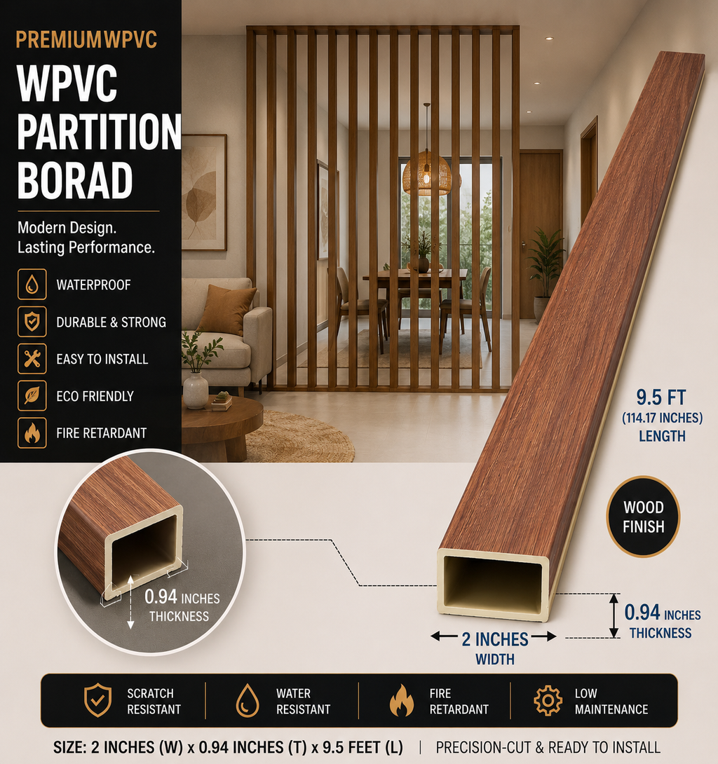 2 × 114.17 inches WPVC Partition Board Brown Wood - WT5003