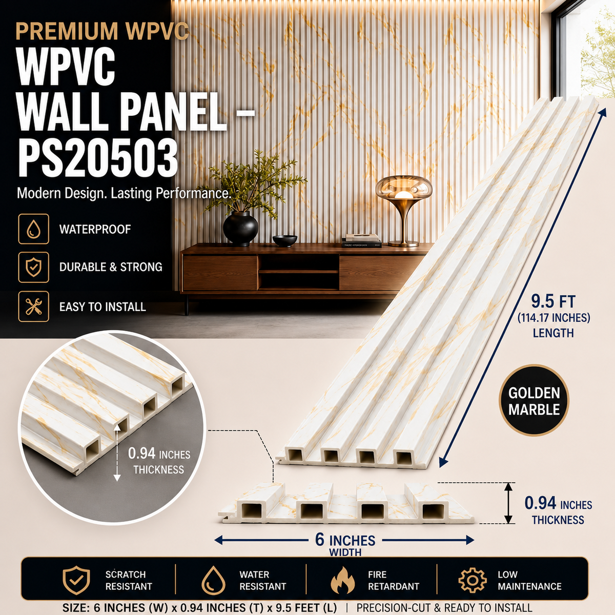 6 × 114.17 inches WPVC Wall Panel – PS20503