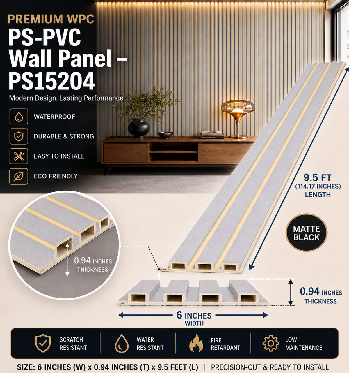 6 × 114.17 inches PS-PVC Wall Panel – PS15204