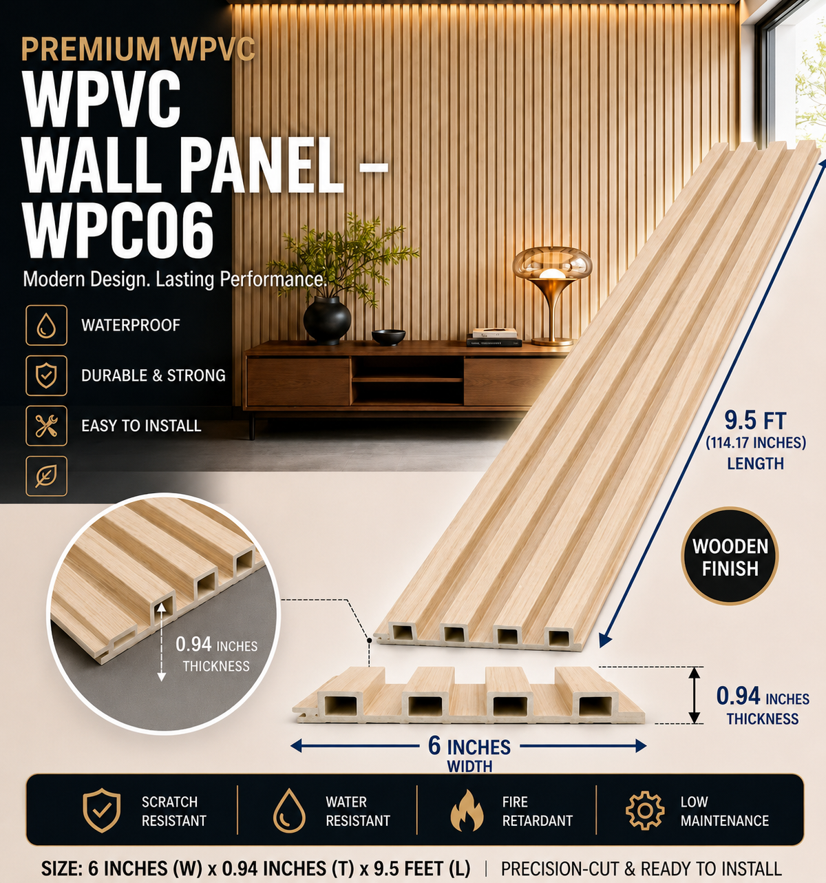6 × 114.17 inches WPVC Wall Panel – WPC06